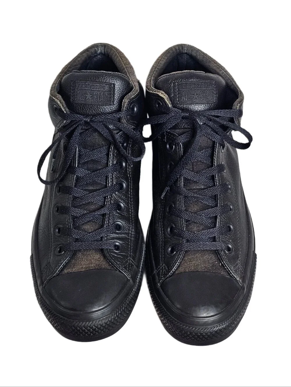 ​Converse CTAS High Street Leather Triple Black 161473C Mid Top Sneakers Men 13